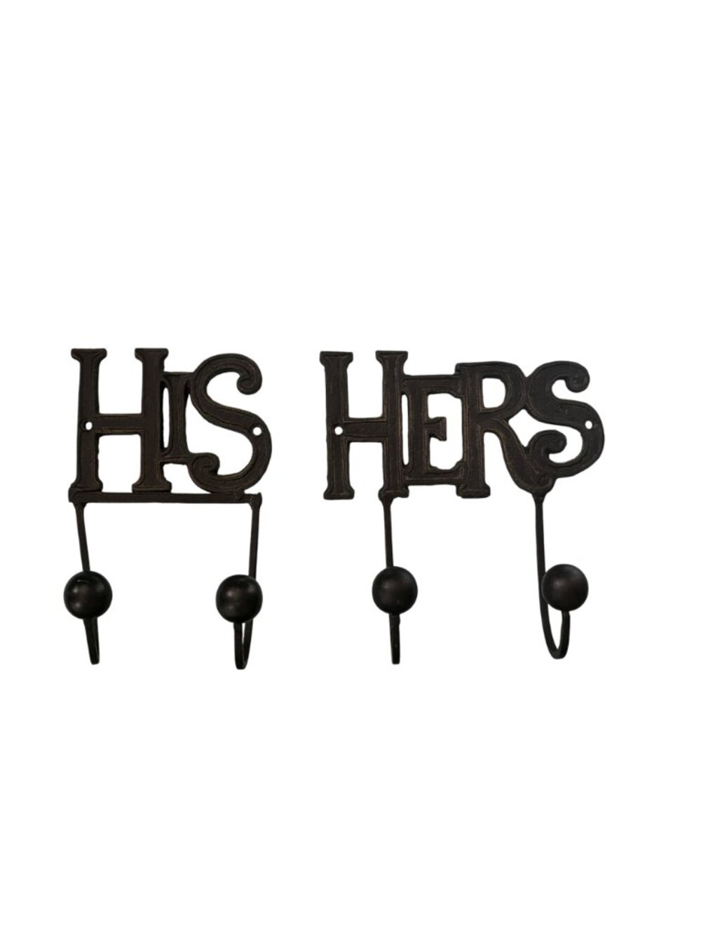 VINTAGE His & Hers Cast Iron Wall Hooks Black Double Hooks Bathroom Towel Rustic - Picture 10 of 13